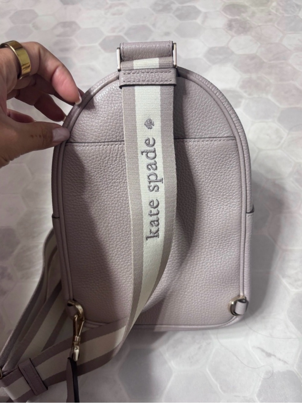 Kate Spade Taupe Pebbled Leather Mini Sling Crossbody Bag - Picture 3 of 4